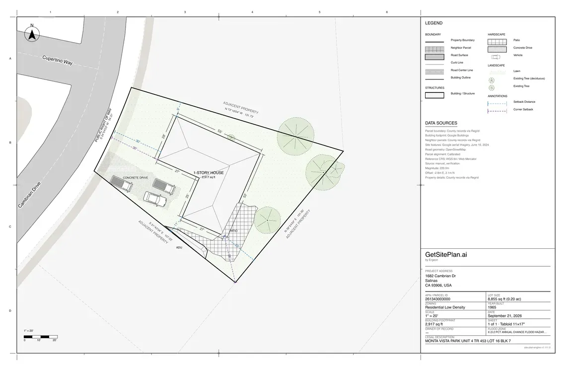 Site plan preview for 1682 Cambrian Dr, Salinas, CA