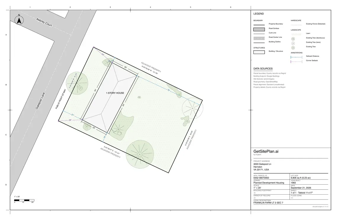 Site plan preview for 3003 Gatepost Ln, Herndon, VA