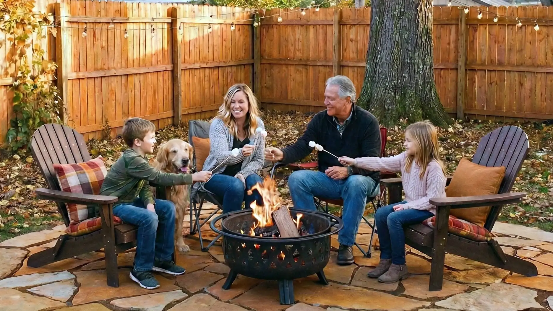 Fall season backyard with Ergeon fence installation